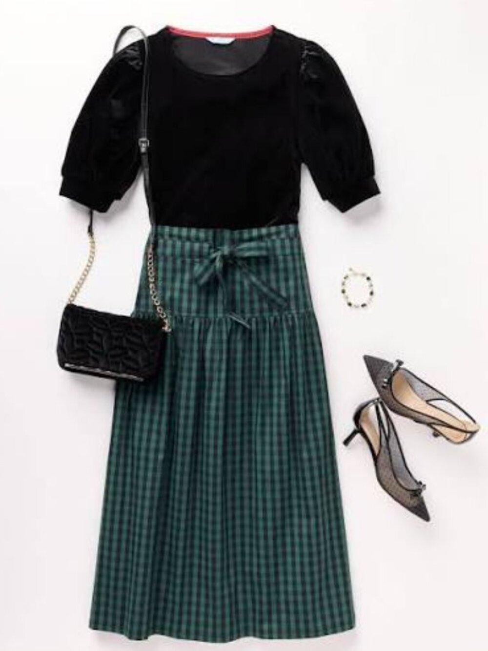 Draper James RSVP Green and Black Plaid Midi Skirt- Size S